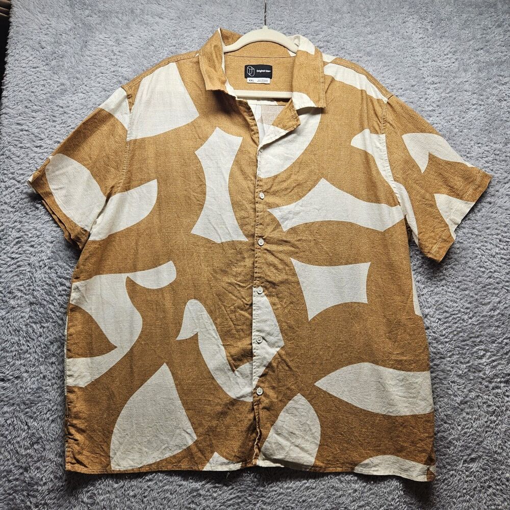 Original Use Mens Geometric Linen Blend Button Up Shirt Size 2XL